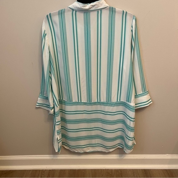 Soft Surroundings Ladson Button Up Top Green Stripe Coastal Lightweight Sz L - Picture 7 of 9